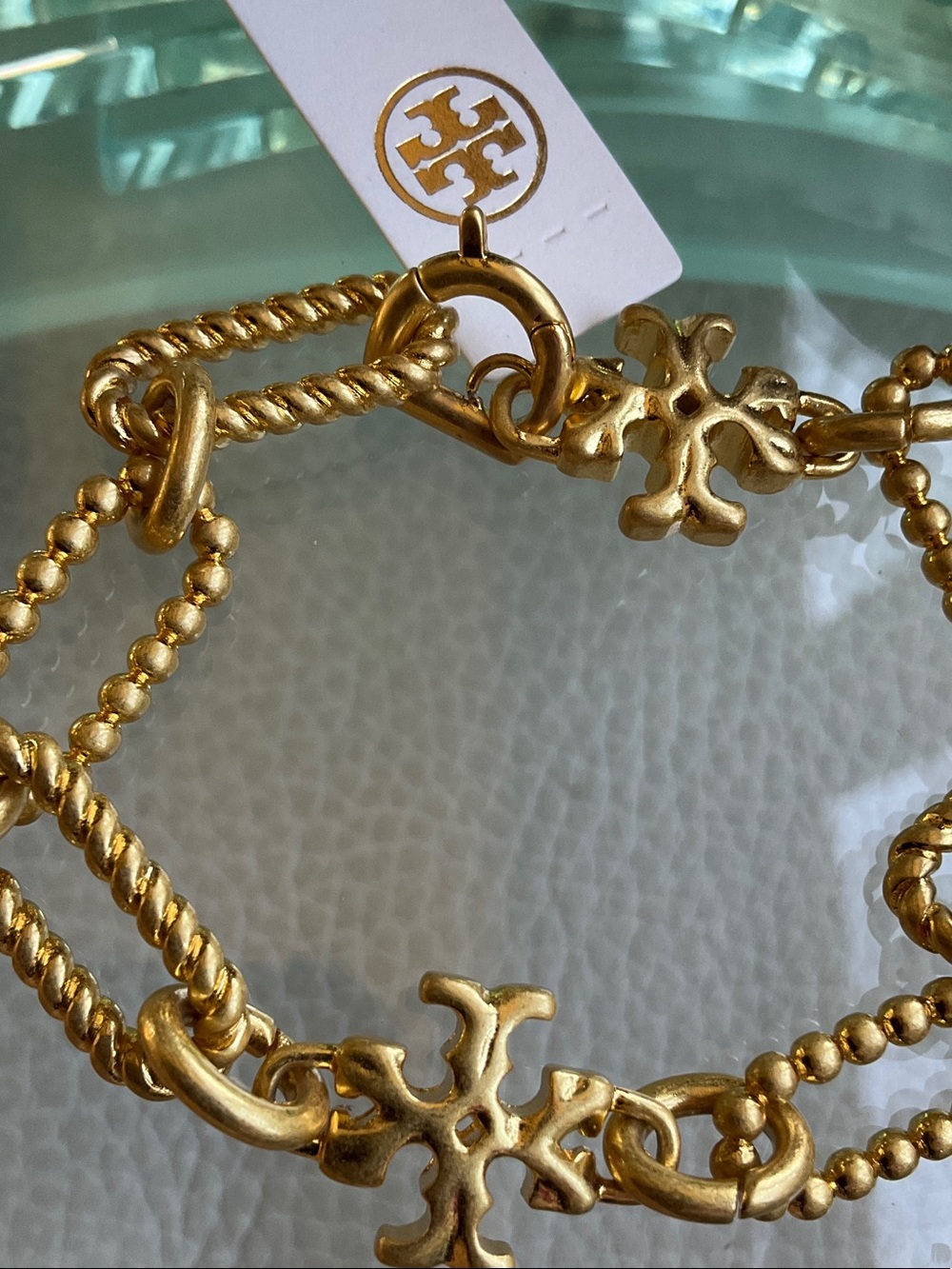 Tory Burch Gold Logo Charm Double-Strand Bracelet - Picture 2 of 3